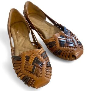 Naturalizer tan & dark brown woven huarache leather flats